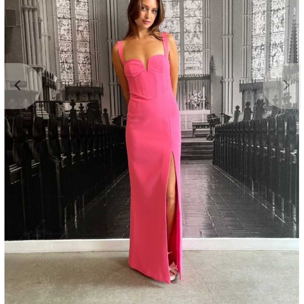 Rebecca Vallance pink gown with front slit